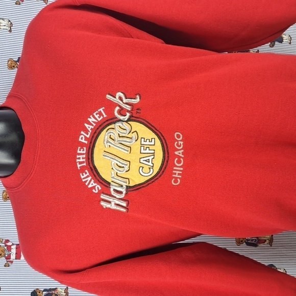 Jerzees Other - Vintage Hard Rock Cafe Chicago embroidered red & silver XL pullover sweatshirt